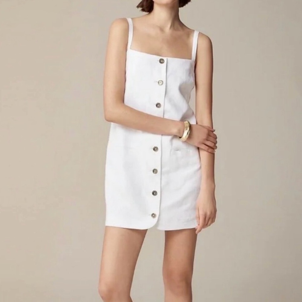 NWT Claudia J Crew White Button-Front Linen Mini Dress - Sleeveless